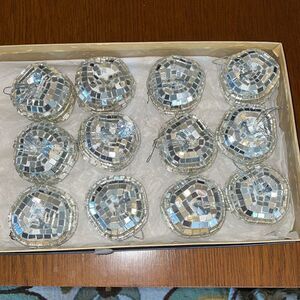 Collection of 12 silver mirrored apple Christmas tree ornaments